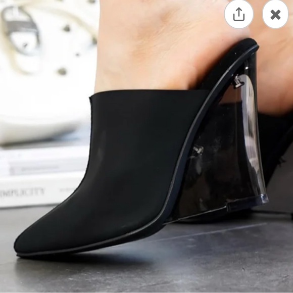 New Cape Robbin Black and Clear Wedge Mules NWT Size 9 and Size 10 - Picture 2 of 6